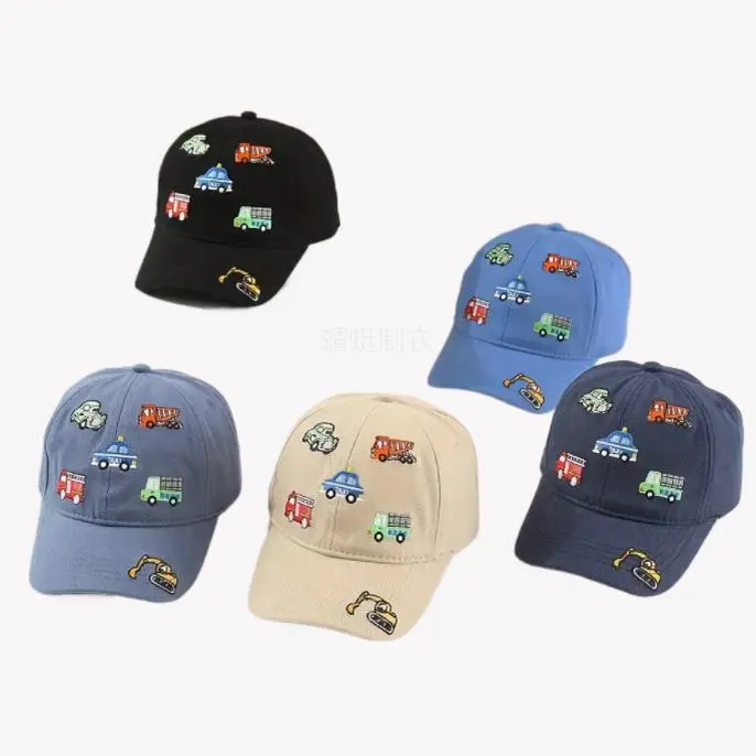 Boys' Cartoon Excavator Print Baseball Cap - Breathable, Adjustable Snapback with Snap Closure, for 13-14 Years Old Teens, Black & Blue Options