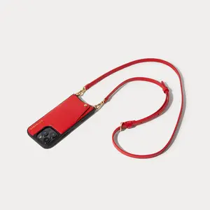 Emma Pebble Leather Crossbody Bandolier - Red/Gold