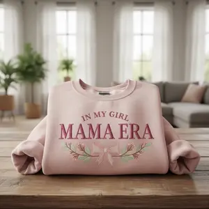 Embroidered Mama Era Sweatshirt, In My Girl Mama Era Embroidery Sweater, Cozy Pink Mom Gift, Motherhood Crewneck, Feminine Aesthetic Shirt