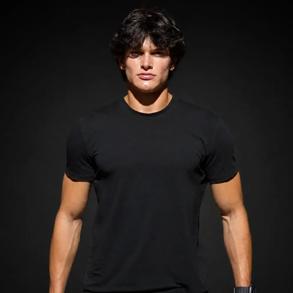 Men's Fitted Crewneck T-Shirt - Signature Menswear Top with Superior Durability, Ideal for Men's T Shirts Collection Needs. No visible branding on the exterior of the shirt