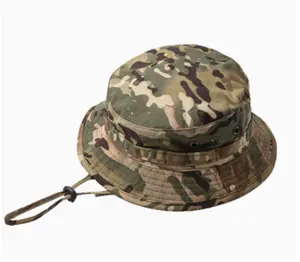 Tactical Camouflage Bucket Hat - Short Brim Sun Protection Fisherman's Hat for Fishing & Hiking with Adjustable Strap Camo Pattern Dual Side Ventilation Holes