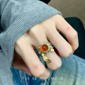 Chinese Style Cute Crab Open Ring Lucky Wealthy Ocean Animal Design Adjustable Wrap Ring Trendy Stacking Band Comfort Cute Jewelry for Women