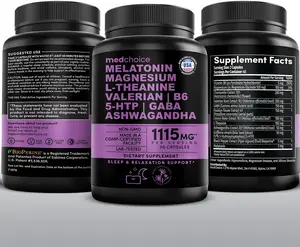 12-in-1 Melatonin Sleep Capsules - Natural Sleep Aids for Adults with Melatonin 5mg and Magnesium Glycinate 500mg, Sleep Aid with Ashwagandha, L Theanine, Valerian Root, GABA, 5-HTP (90ct, Pack of 1)