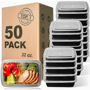 Meal Prep Containers, 32OZ 50 Pack Extra-thick  Storage Containers with , Plastic Microwavable Bento Box  Storage Lunch Boxes , Stackable, Dishwasher/Freezer Safe