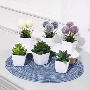 6pcs Mini Artificial Flower Plants in Plastic Pots, Small Potted Plants for Indoor Desktop, Window & Bookshelf Decoration, Perfect Gift