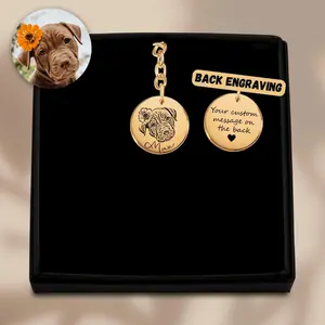 Customized Pet Portrait Keychain with Back Engraving Personalized Message and Photo Charm for Pets