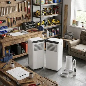 Quiet 48dB 4-in-1 Portable Air Conditioner, 8000 BTU  White & Black Panel,  Mobile AC Cooling, Dehumidifier, Fan & Sleep Modes - Remote, Installation Kit Included 24H Timer, DOE Certified, for Rooms up to 350 Sq.Ft -
