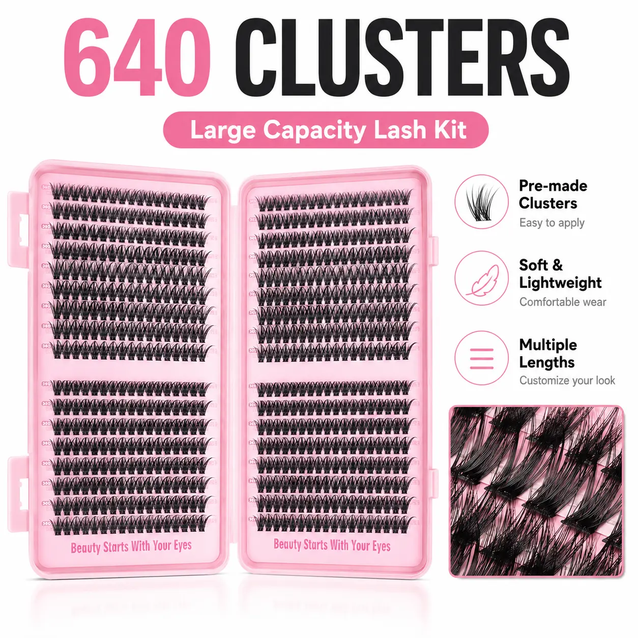 Reusable Faux Mink D-Curve Spiky Manga Lash Clusters, 12-18mm Anime Look Pre-Spiked Fluffy Wispy Fairy Individual Extensions, 32 Rows Extra Large Quantity for Beginner Girls - Cosmetic