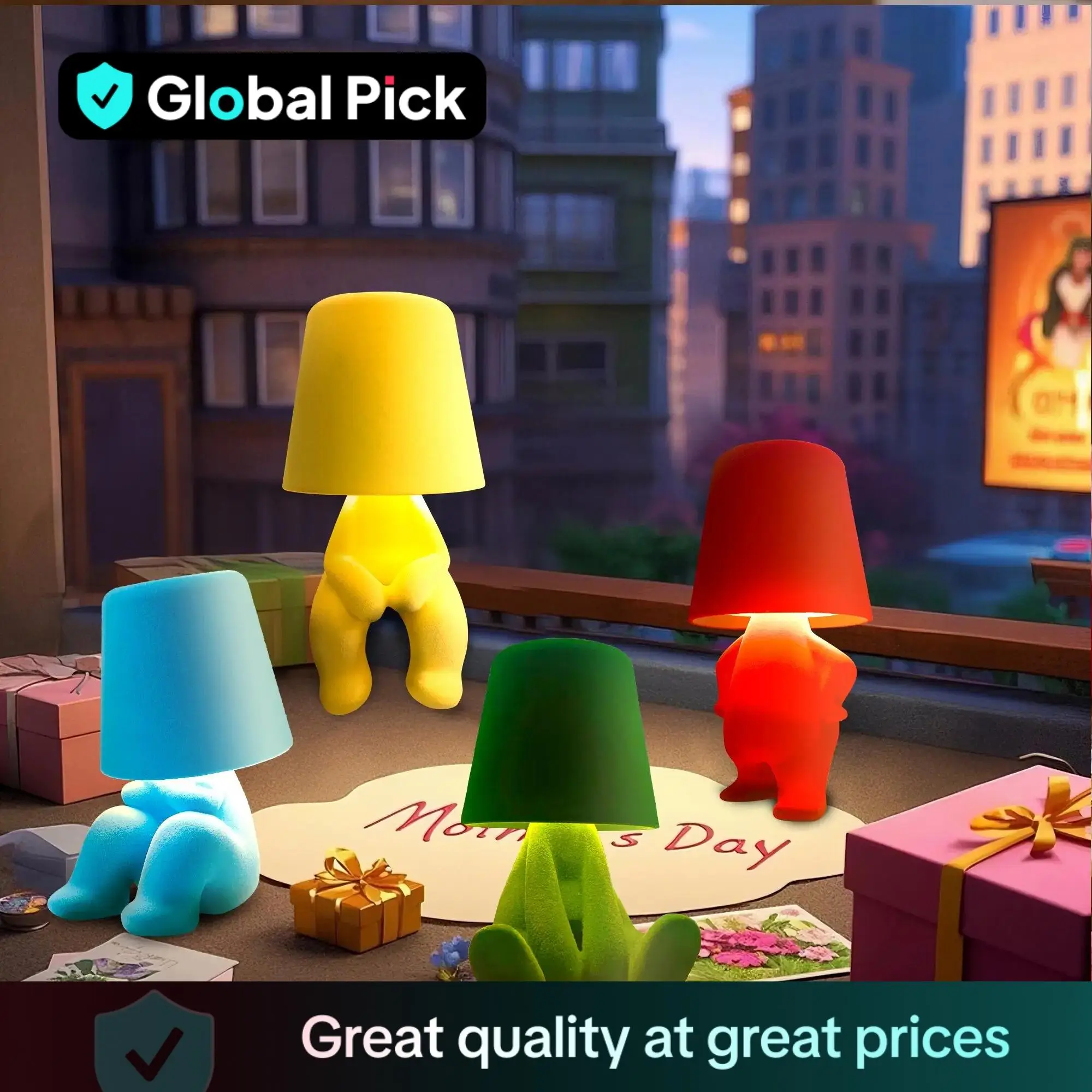 GLOBAL PICK Bedside Touch Control Table Lamp, USB Rechargeable Colorful Decor Thinker Statue LED Table Lamp, Dimmable Modern Night Light for Home Livi