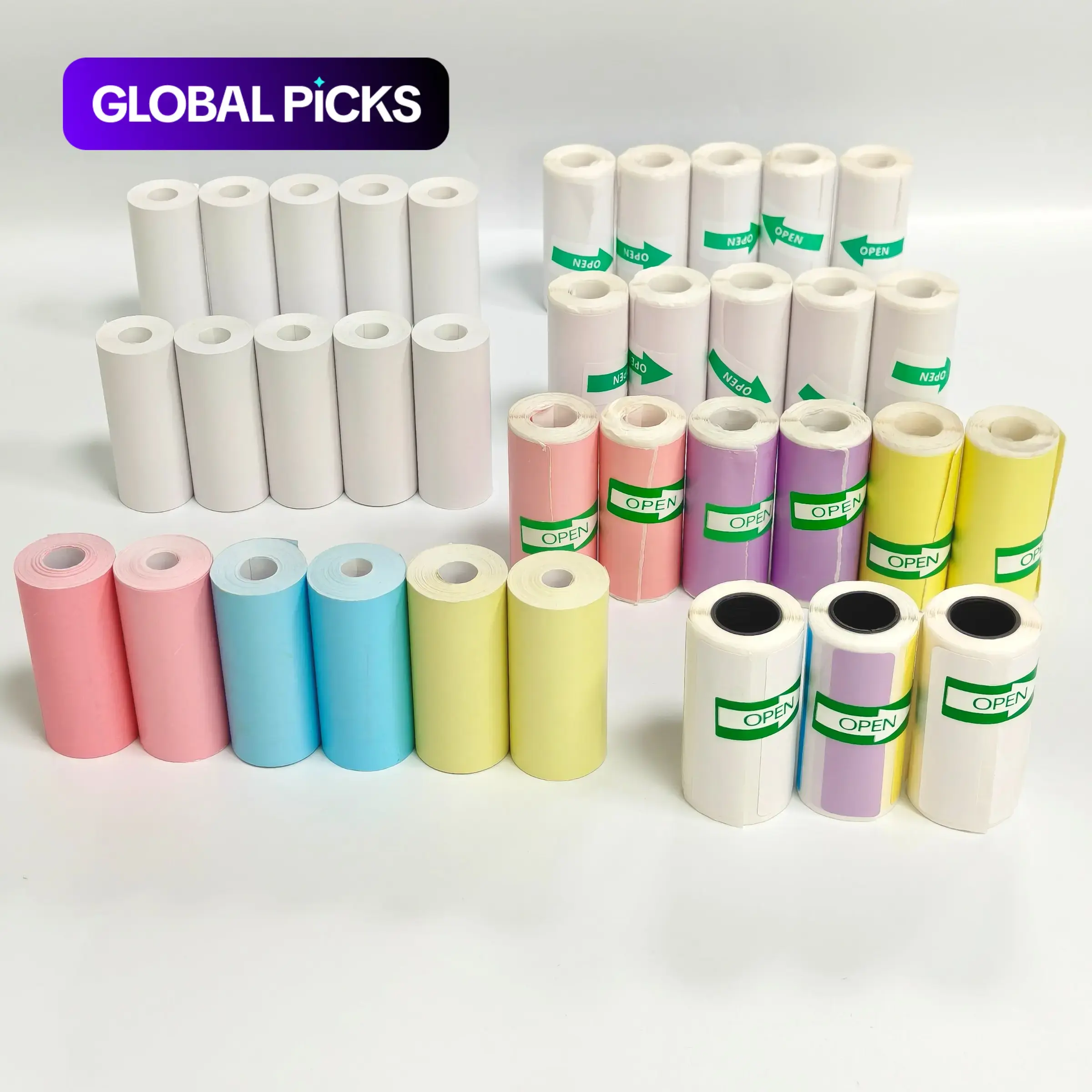 Thermal Printer Paper, Direct Thermal Sticker, 35-Roll Pack Self-Adhesive Label Paper, Office Supplies, Thermal Printing Sticky Labels and Stickers for Photos, DIY Scrapbooks, Notes, Lists and Memos, Compatible with Portable Printers