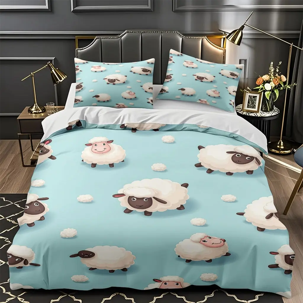 2/3Pcs Comfortable Cartoon Sheep Pattern Quilt Cover Set With High-Definition Digital Printing, Suitable For All Year Round! Clearance Sale Perfect Gift 100% Polyester Fiber Machine Washable (1 Duvet Cover +1/2 Pillowcase, No Filling)