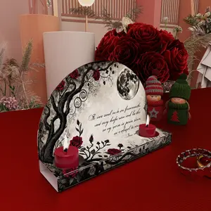 Gothic Moon & Rose Tree Half Round Candlestick Holder, Vintage Dark Art Light Decor, Romantic Gothic Accents, Festival or Wedding Use