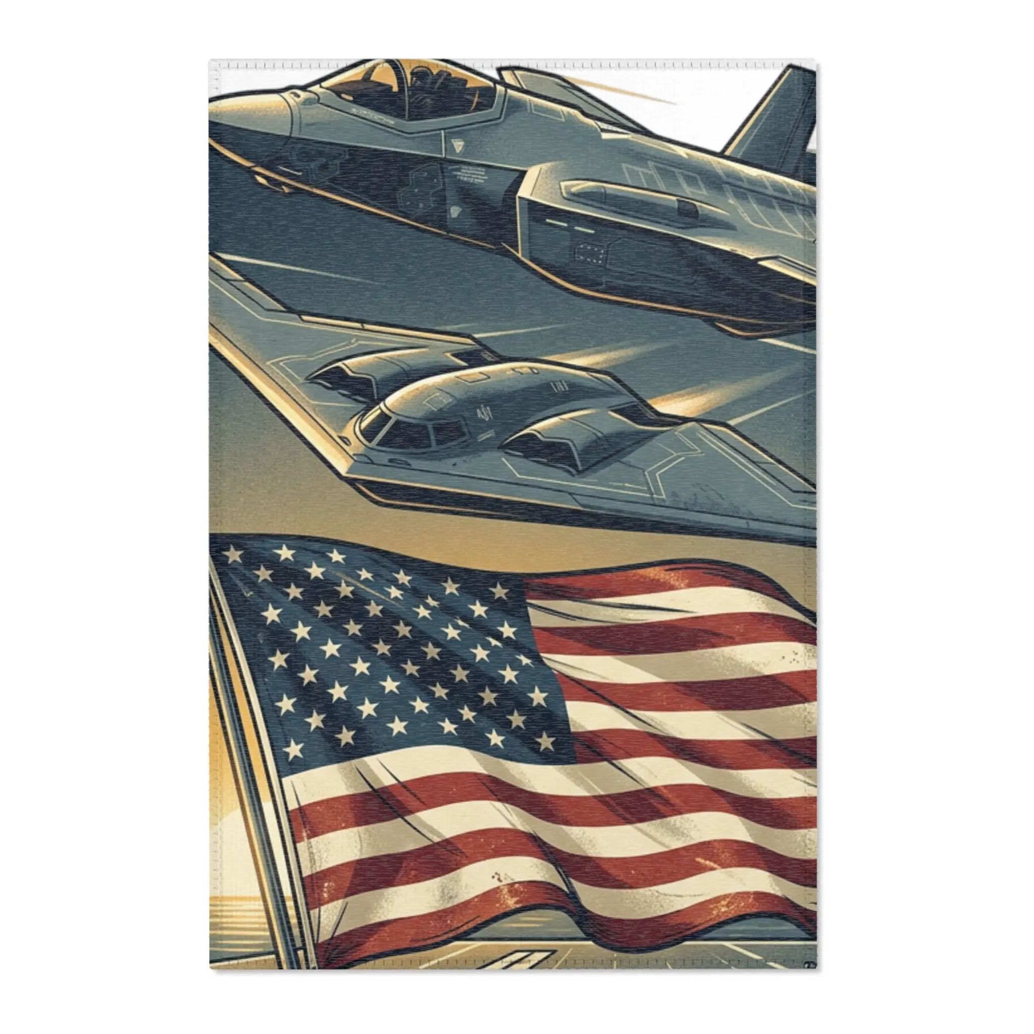 American Flag Military Jets Area Rug | Patriotic Aviation Decor