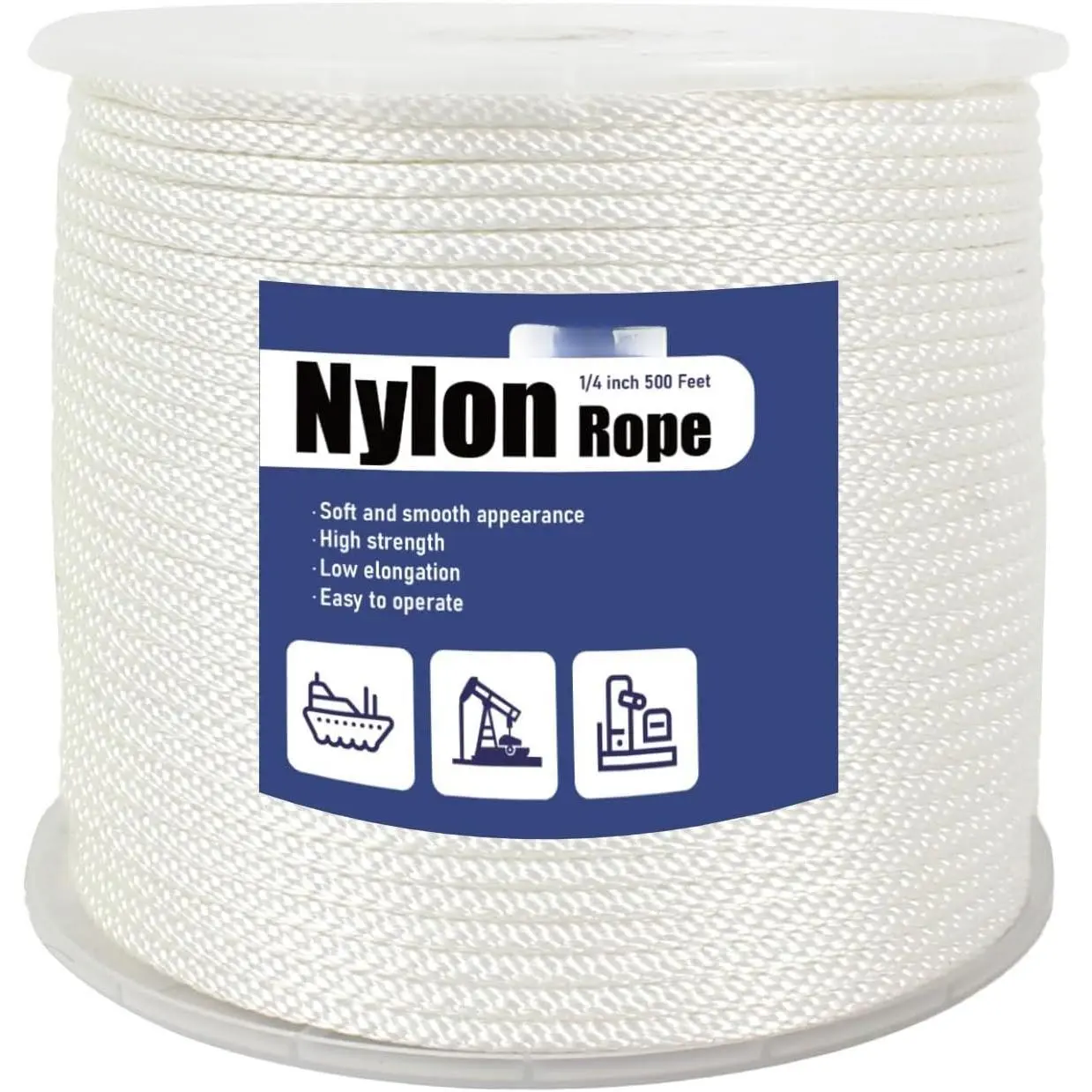 Nylon Rope 500 Ft 1/4 Inch - Multipurpose Tightly Braided Rope - Abrasion &  - Ideal Use for Camping, Clothesline, Marine, Flag Line - Solid Utility Rope for Indoor Outdoor