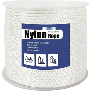 Nylon Rope 500 Ft 1/4 Inch - Multipurpose Tightly Braided Rope - Abrasion &  - Ideal Use for Camping, Clothesline, Marine, Flag Line - Solid Utility Rope for Indoor Outdoor
