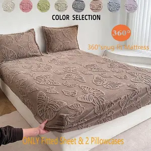 Vintage Butterfly Embroidered Bed Sheet Set, 2 Pillowcases + 1 Bed Sheet, Non-Slip Deep Pockets, Soft, King/queen Size
