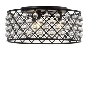 JONATHAN Y Gabrielle Contemporary Metal/Crystal LED Flush Mount Ceiling Light; for Living Room,Bedroom, Kitchen, Office