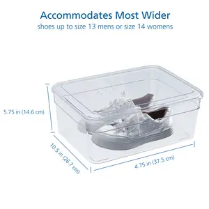 Clear Plastic Glossy Extra Wide Shoe Box with Lid, Adult Size, One Pair Size, One Tier