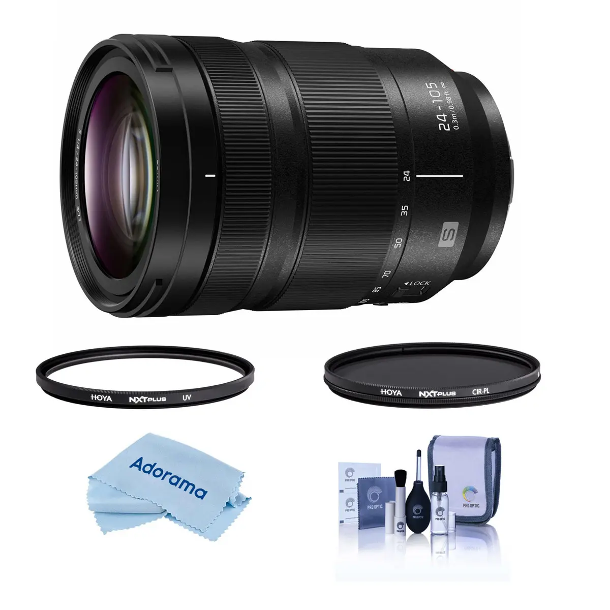 Panasonic LUMIX S 24-105mm f/4 O.I.S. Durable Camera Lens for L Mount, Bundled with Hoya NXT Plus 77mm UV+CPL Filter Kit, Cleaning Kit, Cleaning Cloth