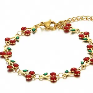 Stainless Steel 18K Gold Plated Cherry Bracelet Trendy Jewelry Waterproof Tarnish Proof
