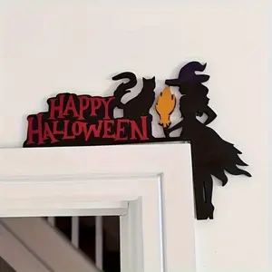 Halloween Cat & Witch Corner Sign, Home Decor Wall Hanging Ornament, Festive Decoration for Living Room Bedroom, Unique Halloween Gift Idea