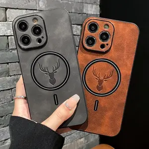 Luxury Magsafe Deer Cortex Phone Case For iPhone 15 14 13 12 11 16 Pro Max X XS XR Max Plus Magnetic Bumper Cover
