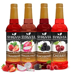 Syruvia Fruit Flavors Variety Pack – Strawberry, Dragon Fruit, Blackberry & Cherry Syrup – Perfect for Cocktails, Lemonade, Iced Tea & Beverages – 25.4 Fl oz Bottles (4 Pack)