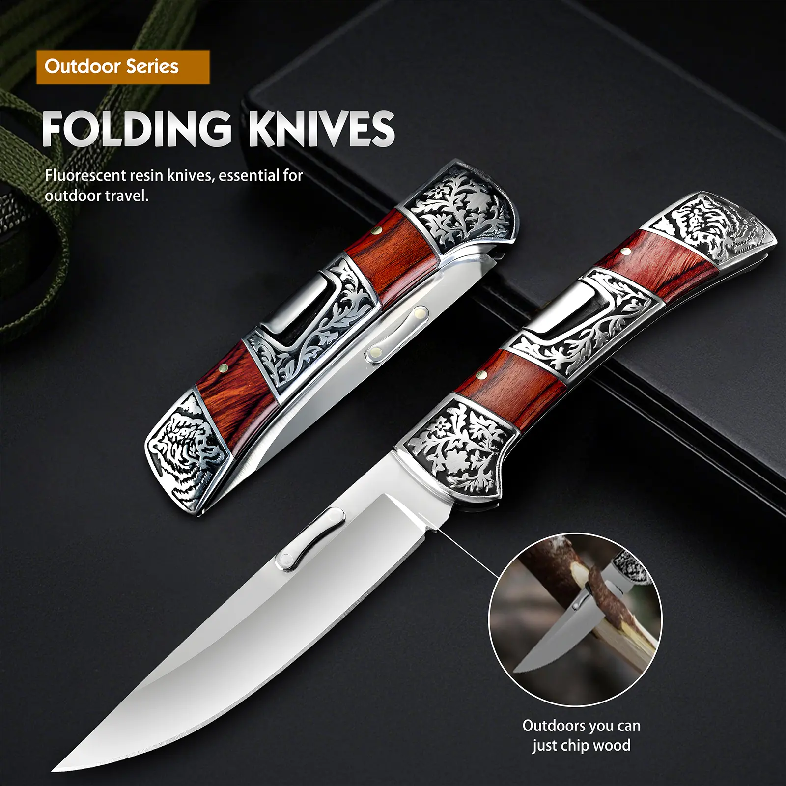4-in-1 Multi-Functional Stainless Steel Kitchen Knife - Thick Ergonomic Vintage Pattern Handle, High Hardness Straight Blade, Light Easy Cutting, Home Cooking Essential, Ideal Father's Day Gift (Stainless Steel Knives for Meat & Fruit Prep, Durable)