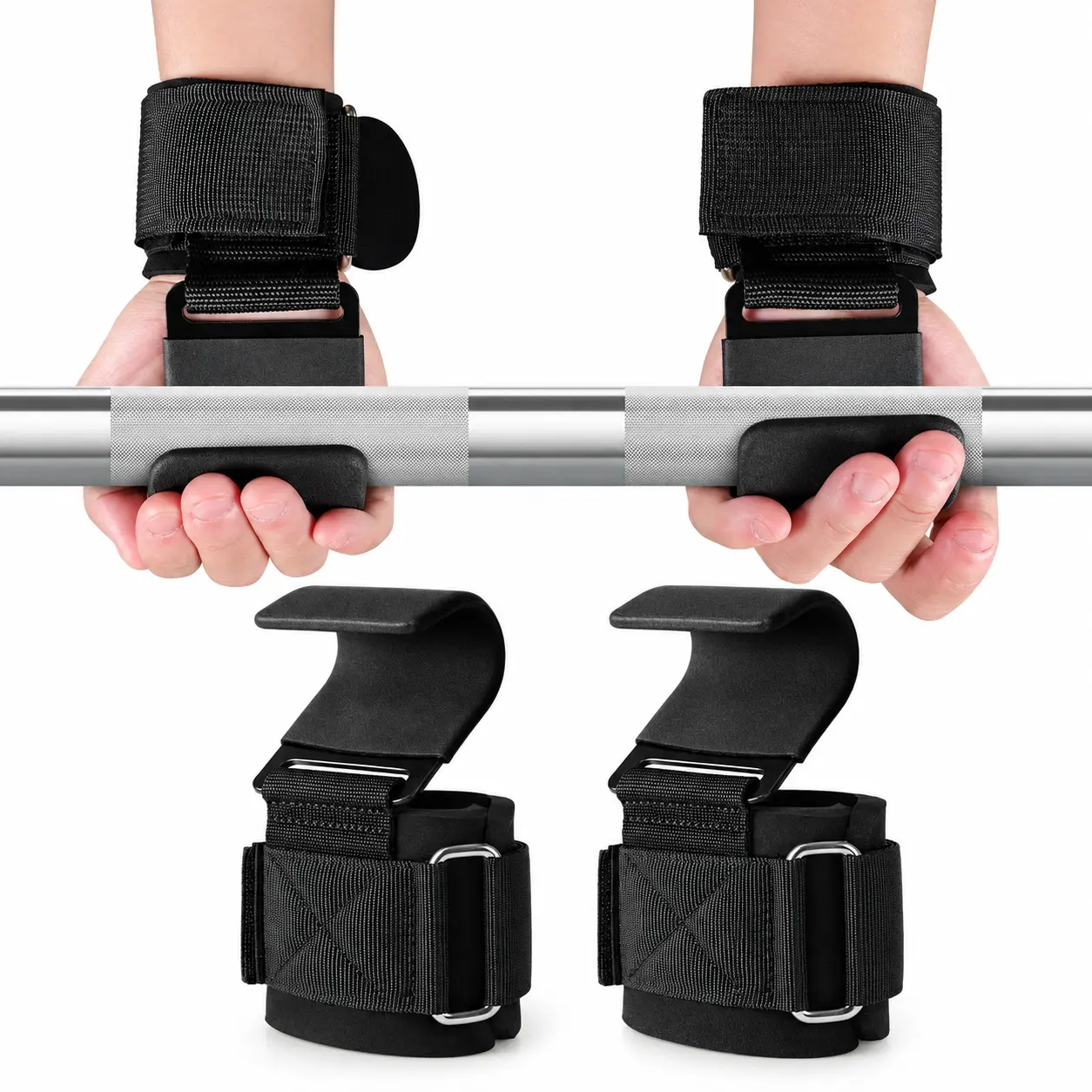 Weight Lifting Hooks 2-Pack for Cable Machine Workouts, Adjustable Padded Wrist Straps with Grip Support for Lat Pulldowns, Seated Rows, Deadlifts and Home Gym Training