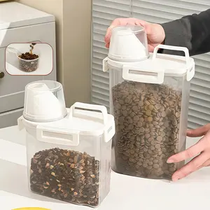 1pc Clear Plastic Dog Food Storage Box with Measuring Marks, Large Capacity Moisture-Proof Lid, Easy-Open Design for Pet Food & Treats - Portable