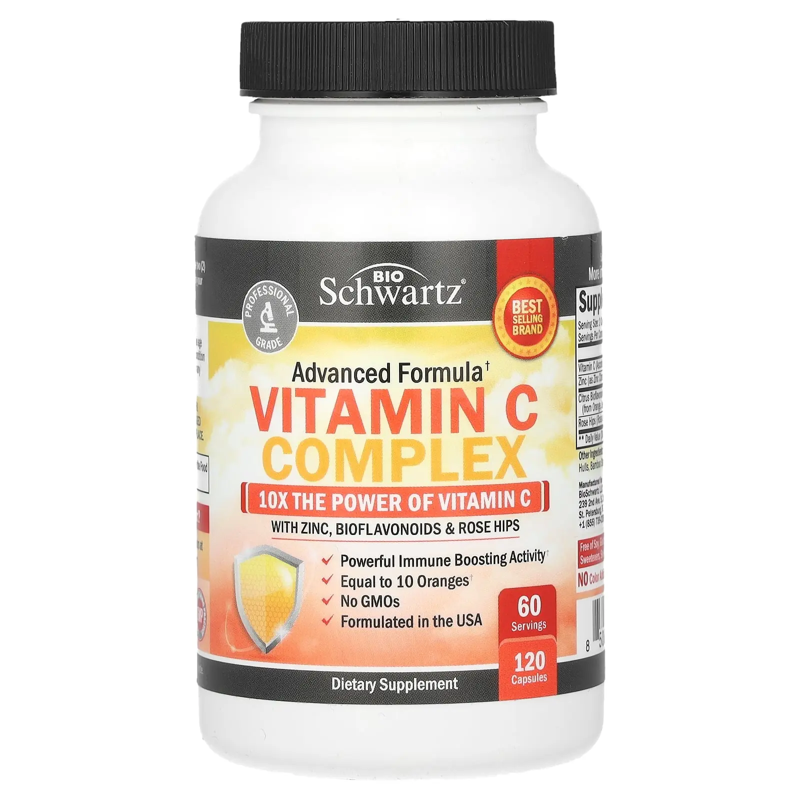 BioSchwartz Vitamin C Complex with Zinc, Bioflavonoids & Rose Hips, 120 Capsules