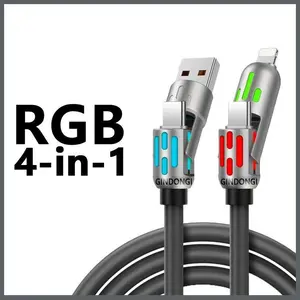 4-in-1 Universal Charging Cable, USB A/Type C/Lightning Multi Interface Cord, 240W Max Fast Charging & Data Sync, LED Breathing Light Design, Durable Charger Cable for All Smartphones, Tablets & More