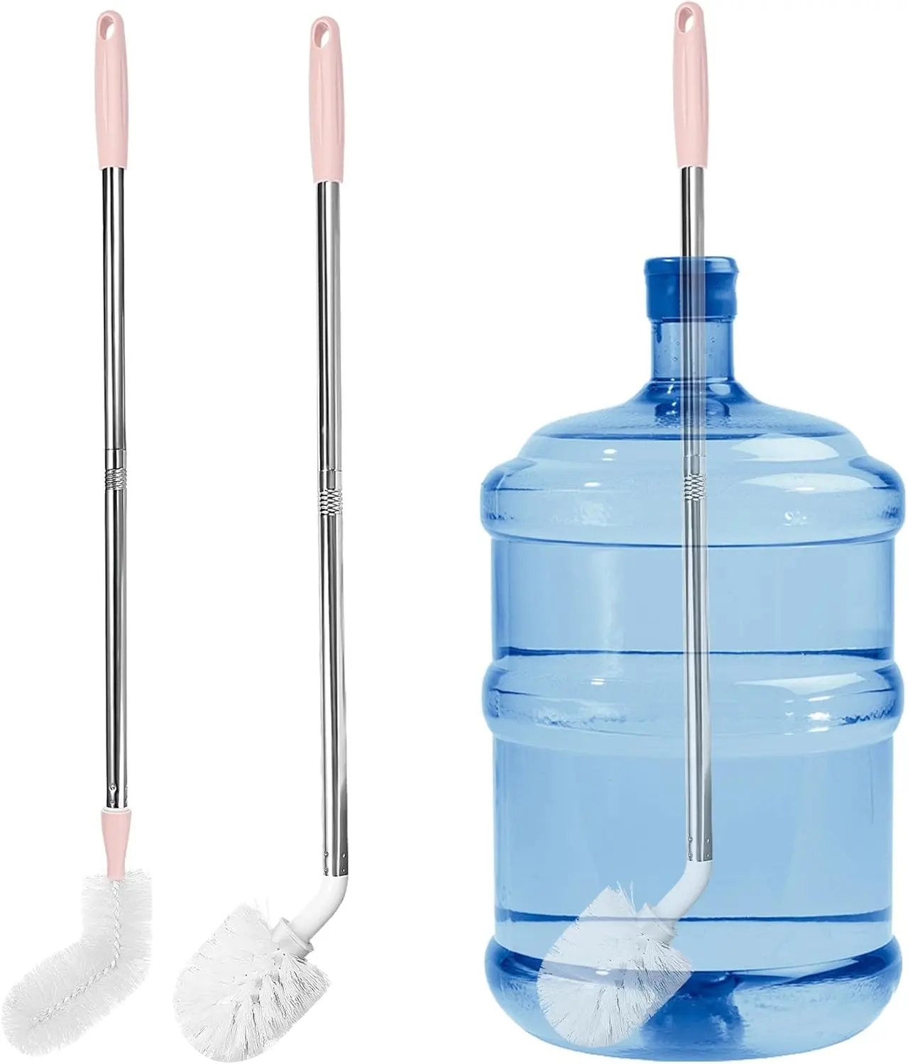 3-Pack Long Bottle Brush, 5 Gallon Bottle Cleaning Brush, Water Bottle Brush with Bendable Replacement Brush Head, Nylon Bristles and Stainless Steel Handle Bucket Cleaning Brush