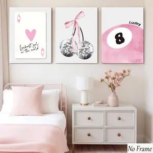 3pcs Canvas Wall Art, Modern Disco Cherry Poster, Room Decor for University Dorms, Girl's Bedroom, Living Room, Home Decoration