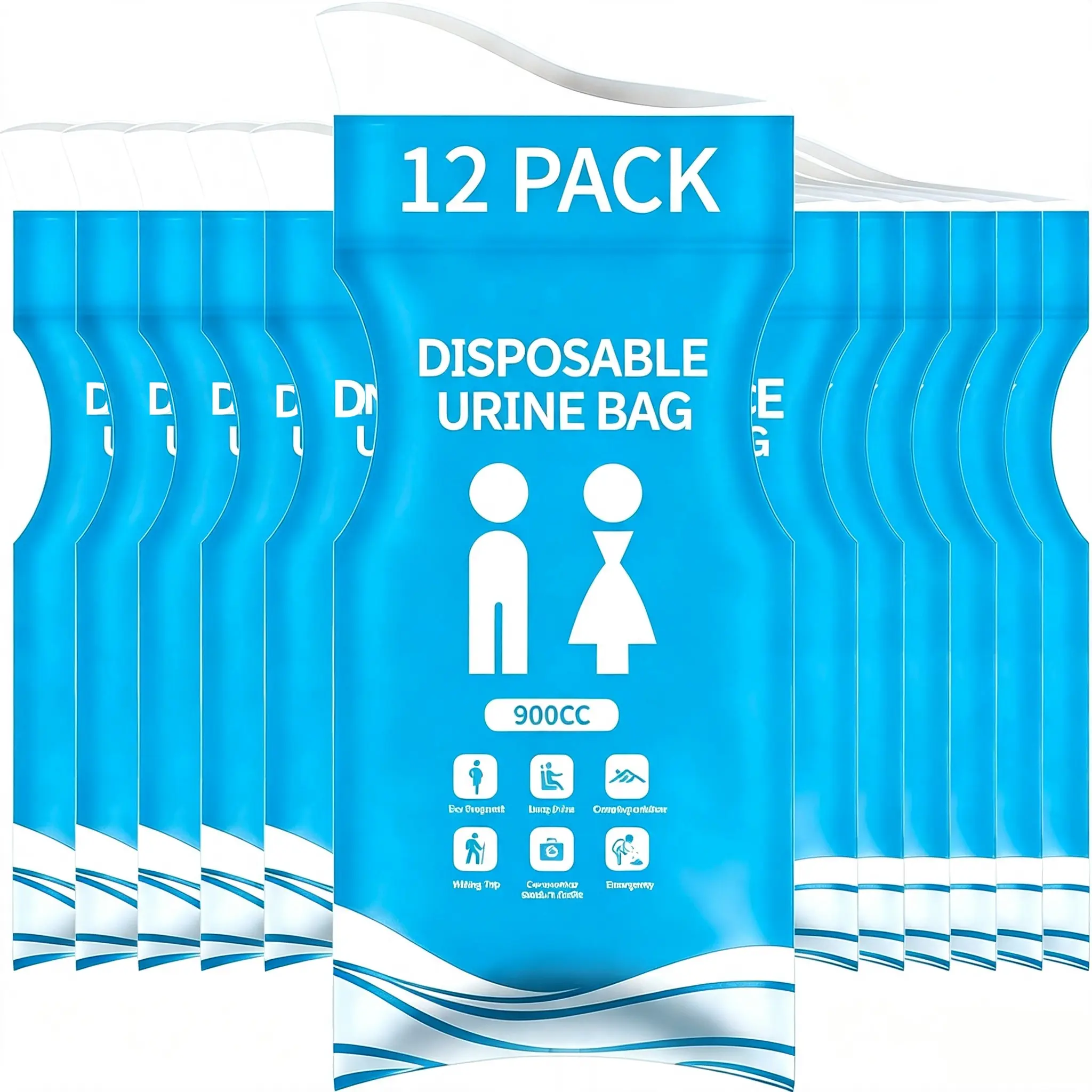 12 Pack 900CC Disposable Urinal Bags Portable Unisex Pee Bags Leakproof Emergency Travel Urine Bags for Men Women Road Trips Camping Outdoor Use