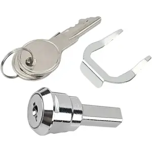Universal Silver Stainless Toolbox Lock Set, 180° Rotation Unlocking Iron Cabinet Insert Linkage Drawer Locks with 1 Fastening Tab, 2 Keys and 1 Cylinder, Cabinet Hardware