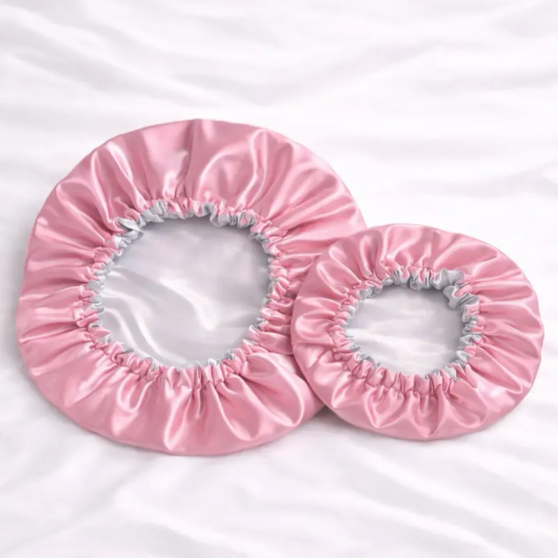 Handmade Pink Silver Reversible Satin Bonnet