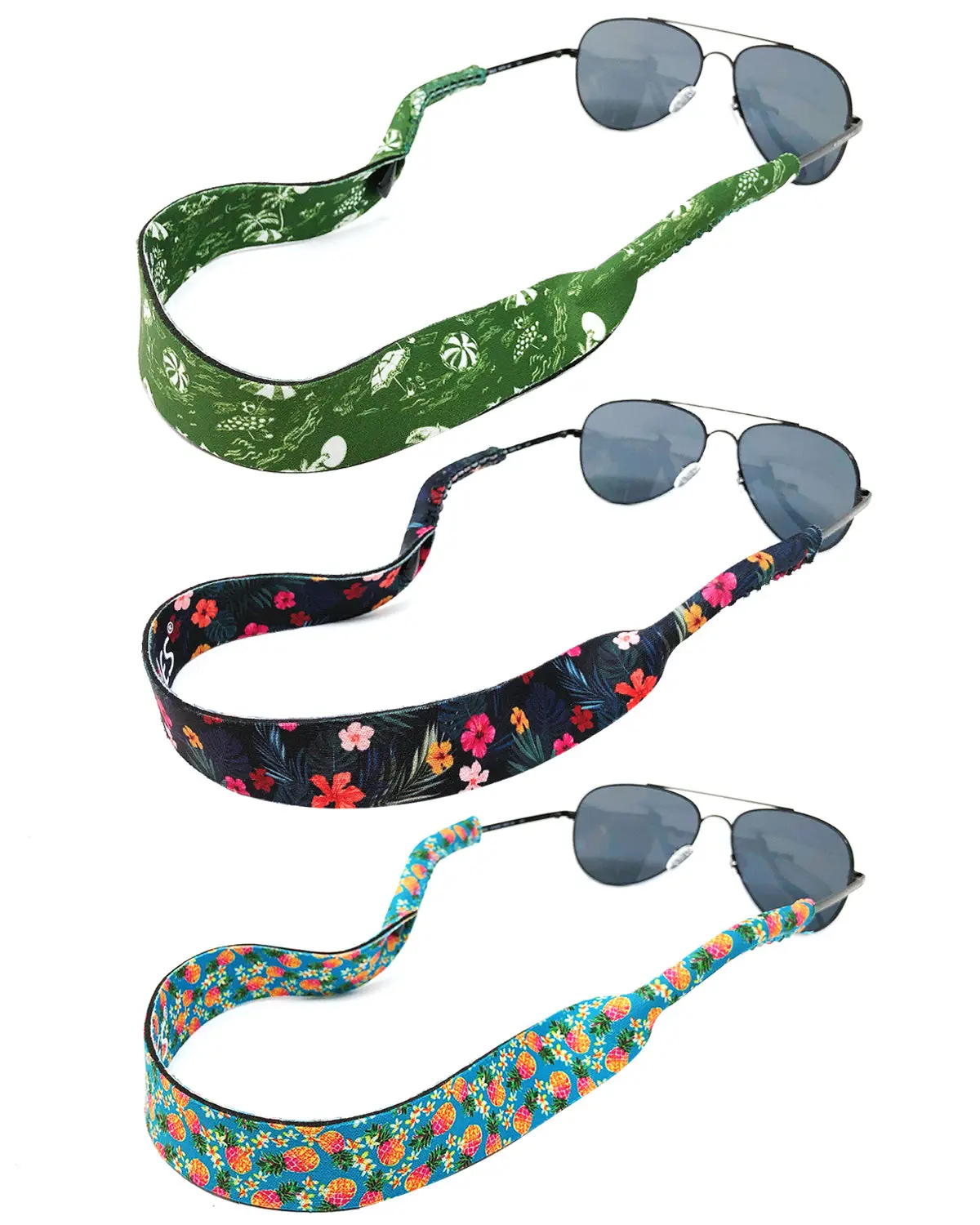 Wrapables Adjustable Eyewear Retainer, Sunglass Strap with Neoprene Floating Material for Sports and Outdoors (Set of 3)