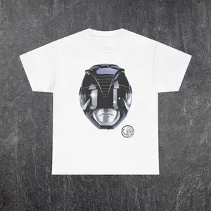 Black Power Ranger MMPR Tee - Oversized Cotton Casual Shirt with Retro Vintage Look