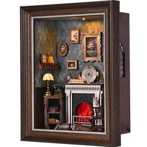 [Fireplace] DIY Book Nook Kit, 3D Wooden Puzzle Photo Frame, Handmade Craft, Ornament Bookshelf, Home Decoration Gift for Christmas