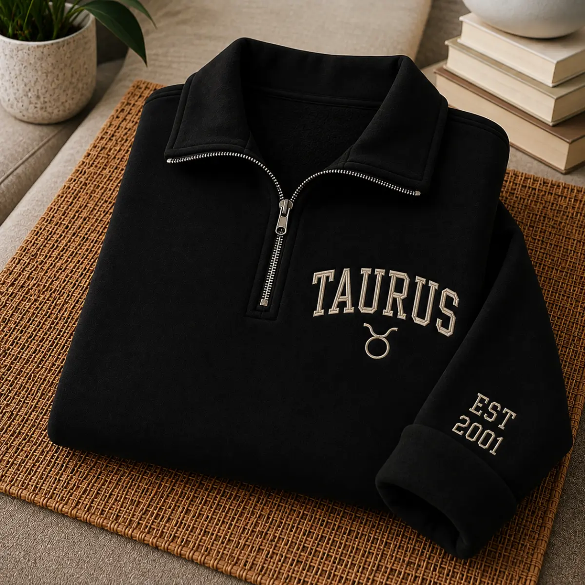 [Leave A Note About Custom Name]Zodiac Embroidered Quarter Zip Sweatshirt, Pink Senior Class of 2027 Pullover, Personalized Senior Girl Graduation Top, Cute Senior Year Gift, Graduation Sweatshirt for Her
