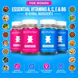 BEARVANA Women’s Daily Vitamin Gummies | Essential Vitamins A, C, E & B6 | 16 Herbal Ingredients | 4 Bottle Combo Pack | Berry Flavor | 240 Gummies