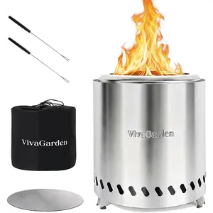 9.5 X 8.6 Inch Tabletop Fire Pit,  Portable Firepit, Smokeless Table Top Firepit, Safe Burning Camping Stove, Fueled by Pellets or Wood, Forks, Mat & Travel Bag Included