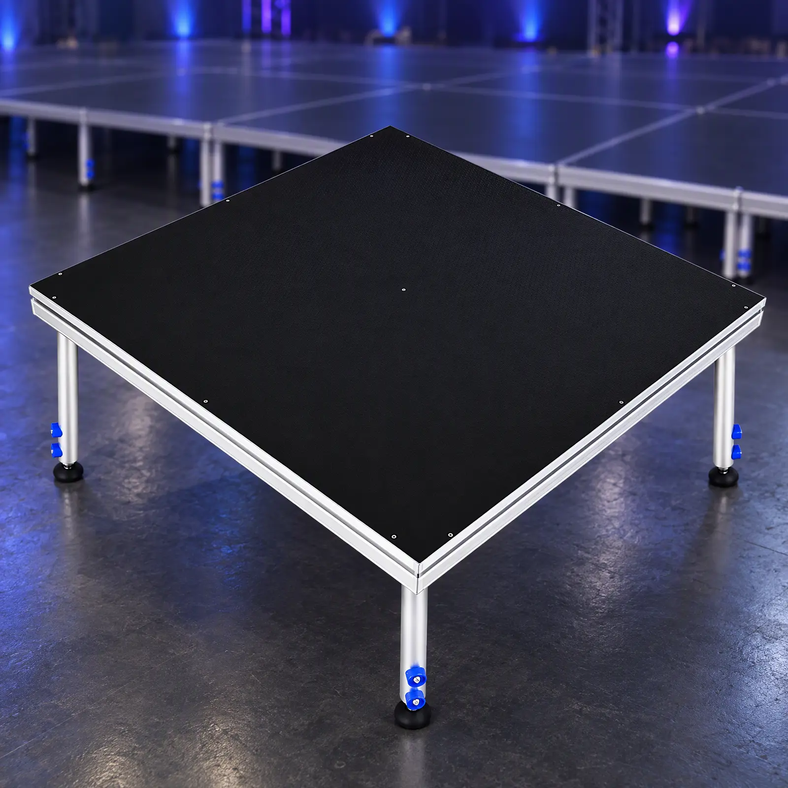 Portable Stage Platform with 23.6-39.3 in Adjustable Height, 48.03 x 48.03 in Non-Slip Deck, Aluminum Frame and Folding Legs for Performances and Events, Black