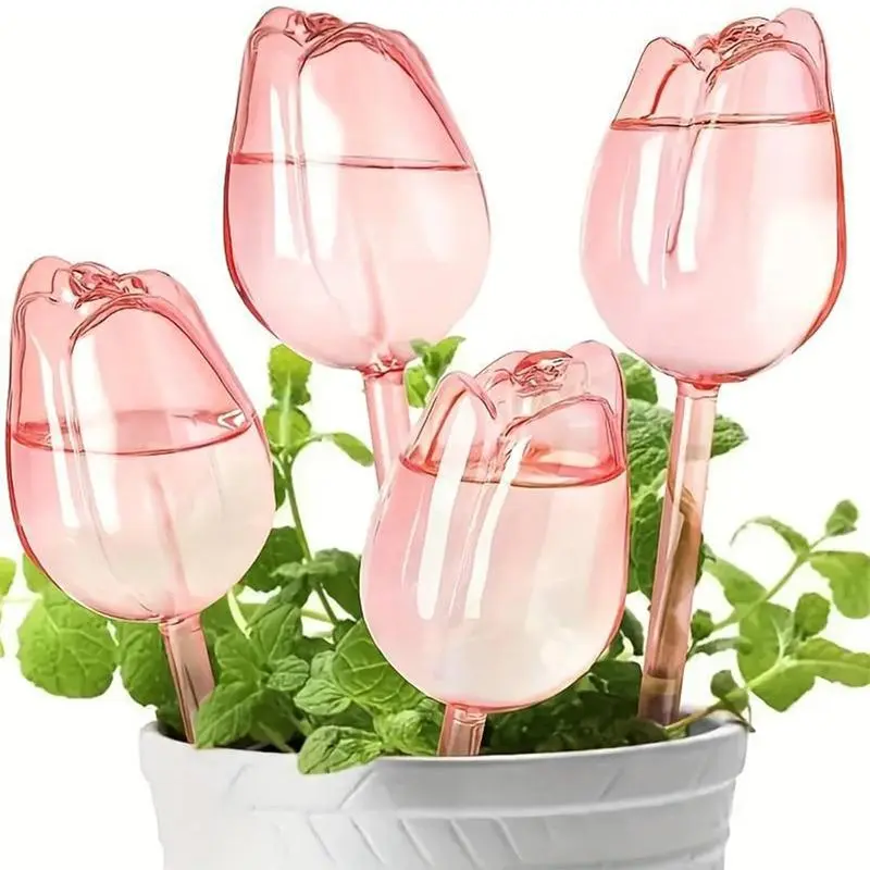 Tulip Design Plant Watering Bulb, 4 Counts/set Narrow Outlet Design Watering Bulb, Watering Bulbs for Indoor Plants, Suitable for Indoor and Outdoor Plants, Garden Accessories, Garden Supplies, Watering Systems