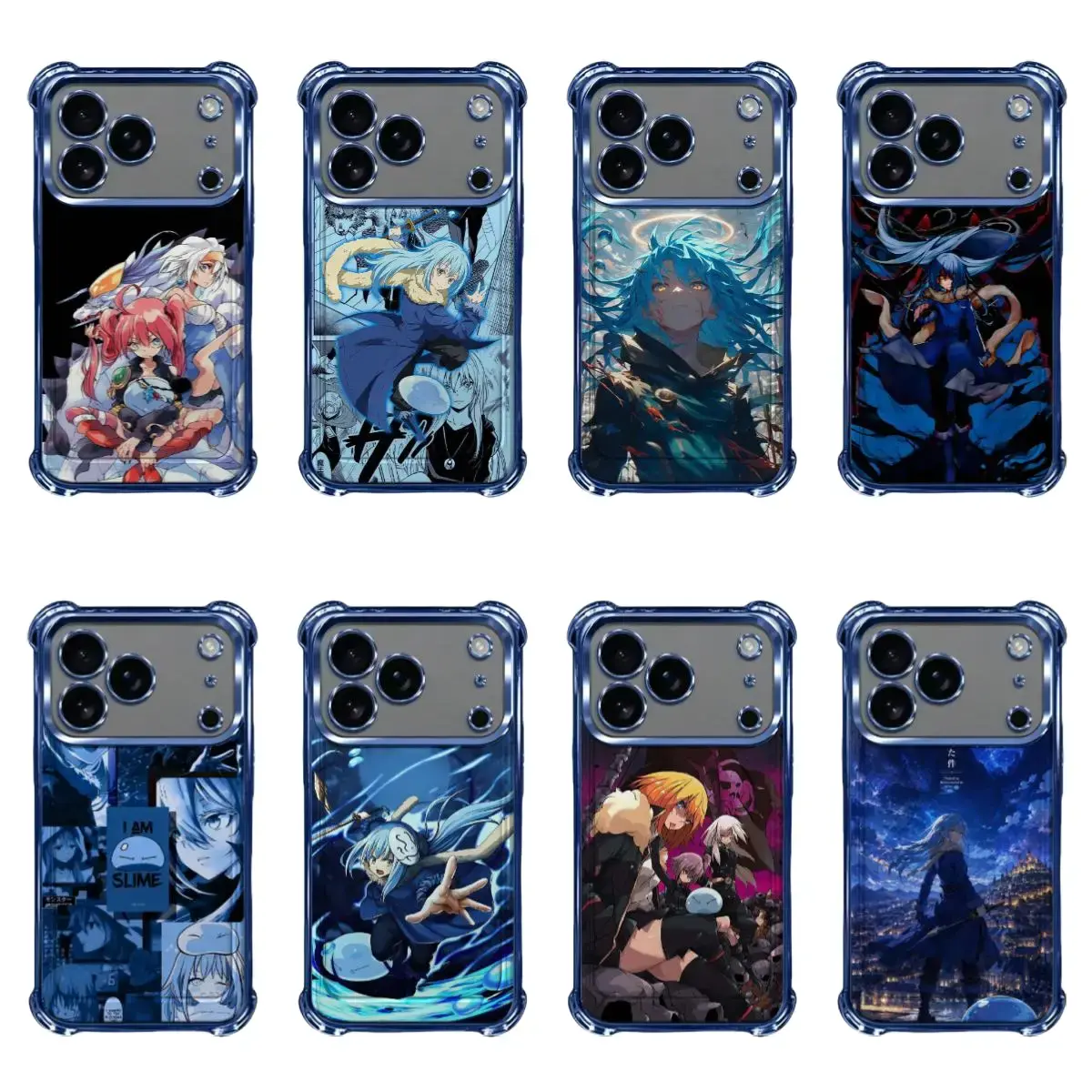 Japanese Anime That Time I Got Reincarnated As A Slime Rimuru Dynamic Icy Blue Cool Style Four-corner Protective Shell Phone Case for iPhone 11,12,13,14,15,16,17 Pro Max Plus Air Shockproof  Cover Gift for Anime Fans