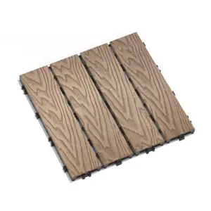 Patio Floor Tiles Pack of 11  WPC Wood-Plastic Composite Patio Deck Tiles DIY Interlocking Decking Tiles, Quick Deck Floor Tile, Court Tile, Water Resistant Indoor Outdoor -11.8" 3D TEAK