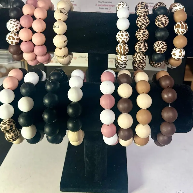Neutral Matte Silicone Bead Stretch Bracelet, Minimalist Stackable Everyday Jewelry, Gift for Her