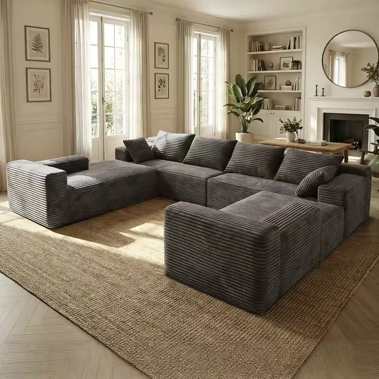 137-in Oversized U-Shaped 8-Seater Modular Cloud Sofa, Boneless 4-in-1 Reconfigurable Deep-Seat Corner Couch with Chaise Lounge, No-Assembly Indoor Living Room Furniture, boneless sectional couch, couch for bedroom, sofas living room