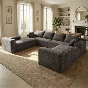 137-in Oversized U-Shaped 8-Seater Modular Cloud Sofa, Boneless 4-in-1 Reconfigurable Deep-Seat Corner Couch with Chaise Lounge, No-Assembly Indoor Living Room Furniture, boneless sectional couch, couch for bedroom, sofas living room